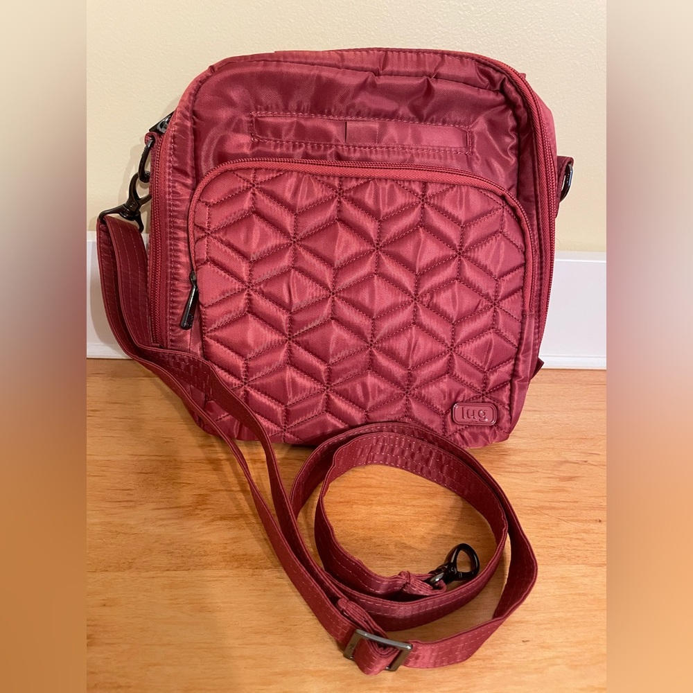 Lug Quilted Crossbody Bag in a Rosy/Cranberry color